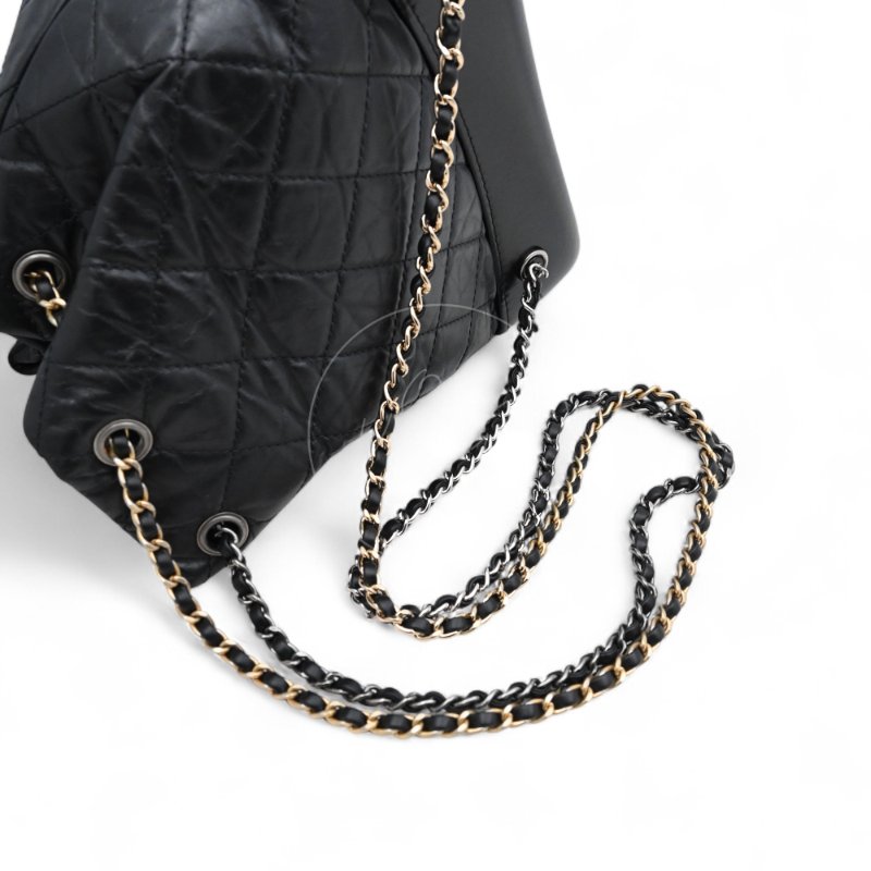 中古 Chanel 香奈兒 Black Calfskin 黑色小牛皮 Gabrielle嘉柏麗 流浪包系列 鏈條 後背包-14