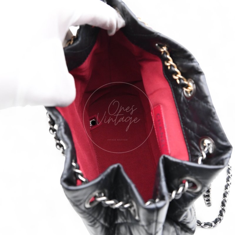 中古 Chanel 香奈兒 Black Calfskin 黑色小牛皮 Gabrielle嘉柏麗 流浪包系列 鏈條 後背包-17