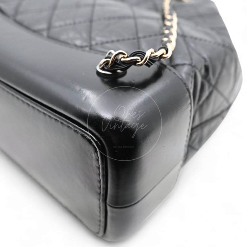 中古 Chanel 香奈兒 Black Calfskin 黑色小牛皮 Gabrielle嘉柏麗 流浪包系列 鏈條 後背包-20