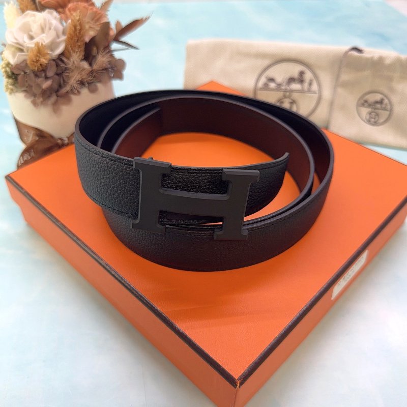 HERMES 全新100公分霧面黑H扣皮帶-0