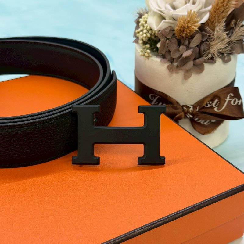 HERMES 全新100公分霧面黑H扣皮帶-1