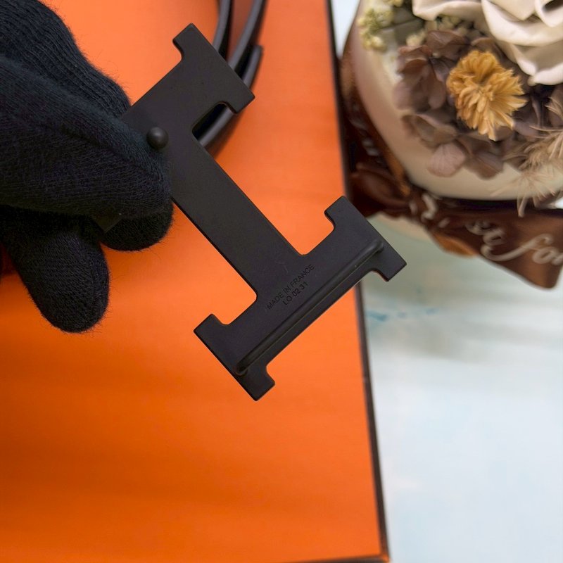 HERMES 全新100公分霧面黑H扣皮帶-3