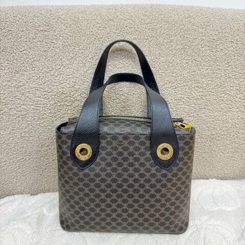 中古 Celine 賽琳 復古黑色 Macadam經典老花圖案 壓紋拉鍊 Hobo 包