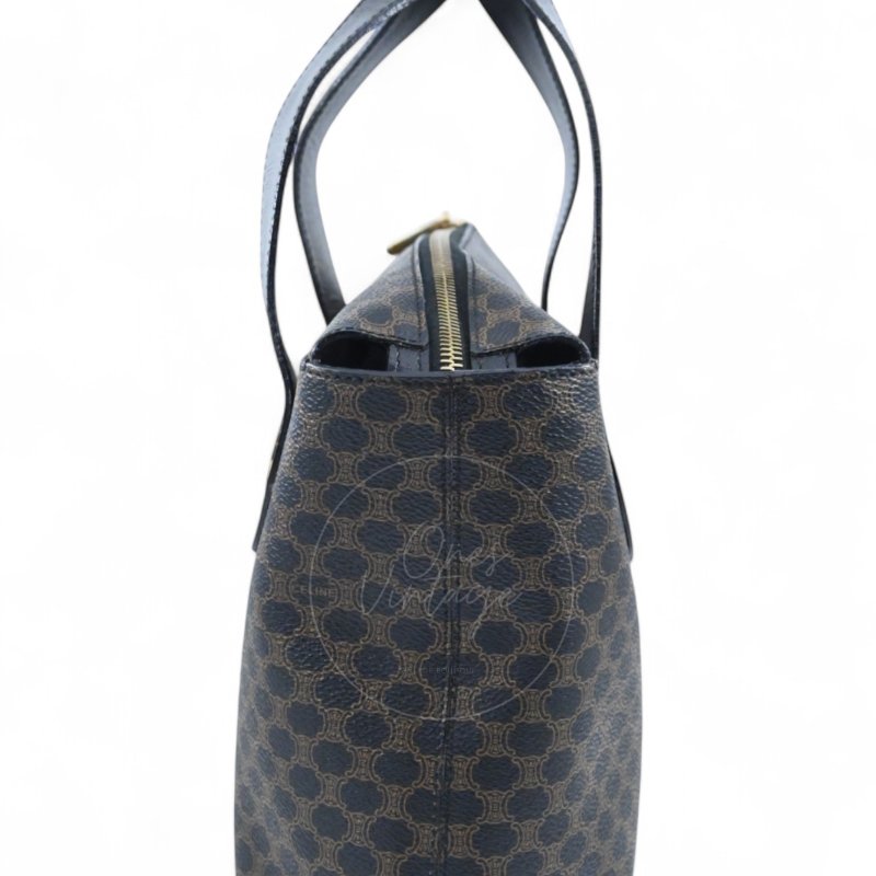 中古 Celine 賽琳 復古黑色 Macadam經典老花圖案 壓紋拉鍊 Hobo 包-2