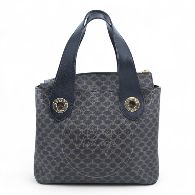 中古 Celine 賽琳 復古黑色 Macadam經典老花圖案 壓紋拉鍊 Hobo 包-3