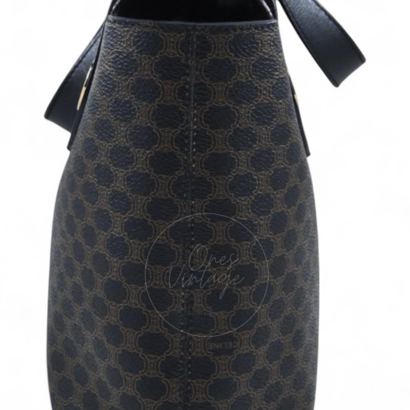 中古 Celine 賽琳 復古黑色 Macadam經典老花圖案 壓紋拉鍊 Hobo 包-4