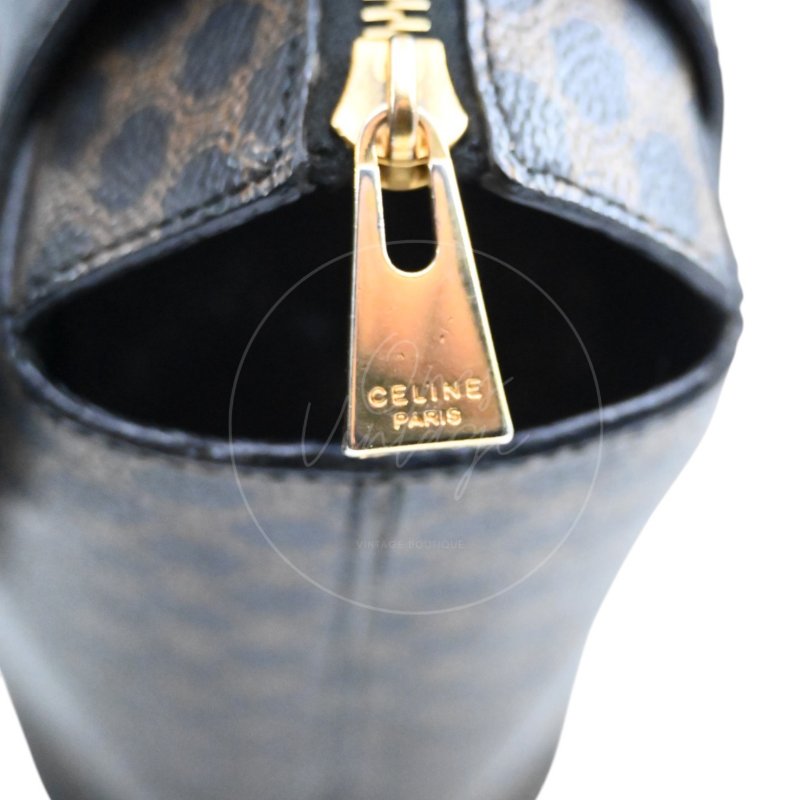 中古 Celine 賽琳 復古黑色 Macadam經典老花圖案 壓紋拉鍊 Hobo 包-8