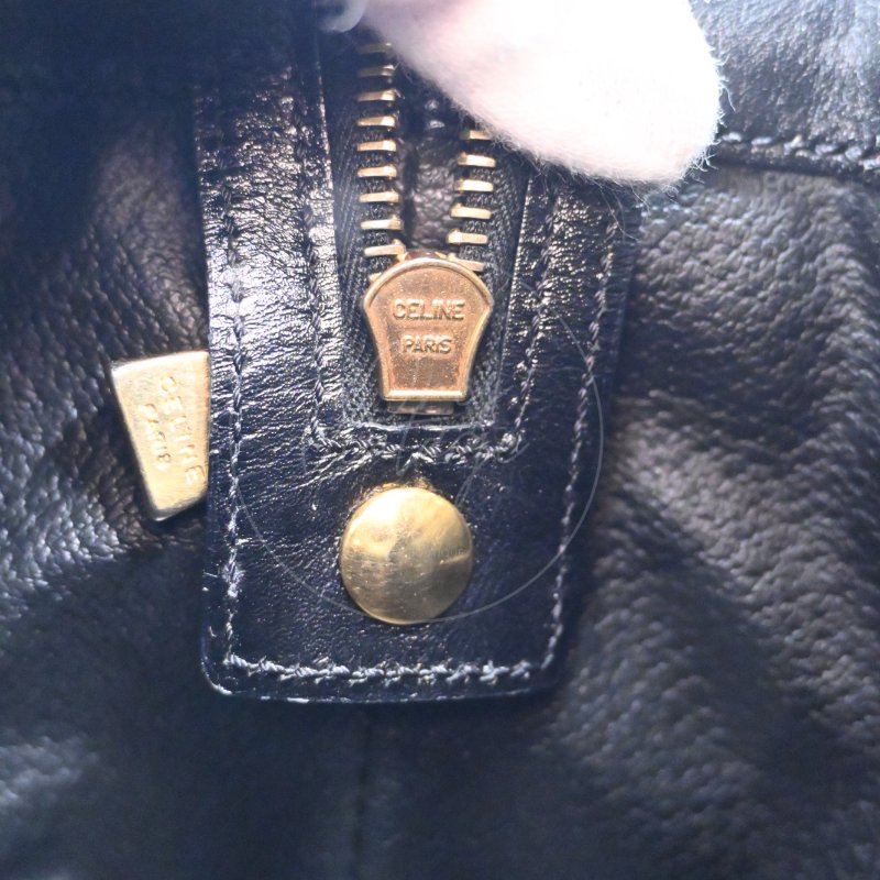 中古 Celine 賽琳 復古黑色 Macadam經典老花圖案 壓紋拉鍊 Hobo 包-9