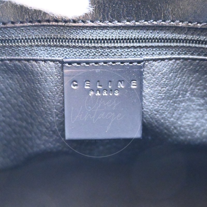 中古 Celine 賽琳 復古黑色 Macadam經典老花圖案 壓紋拉鍊 Hobo 包-10