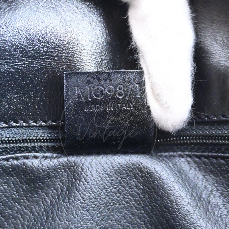 中古 Celine 賽琳 復古黑色 Macadam經典老花圖案 壓紋拉鍊 Hobo 包-11
