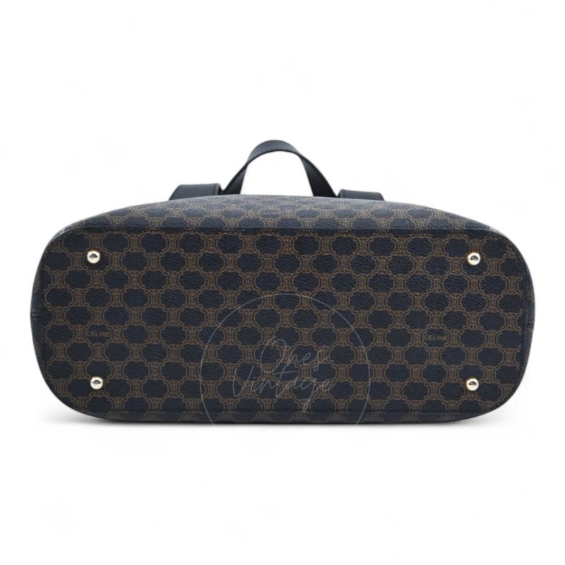 中古 Celine 賽琳 復古黑色 Macadam經典老花圖案 壓紋拉鍊 Hobo 包-14