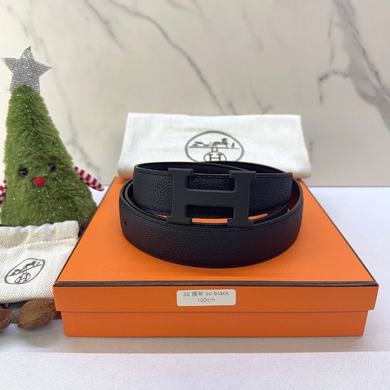HERMES 全新100公分啞光黑H扣腰帶-0