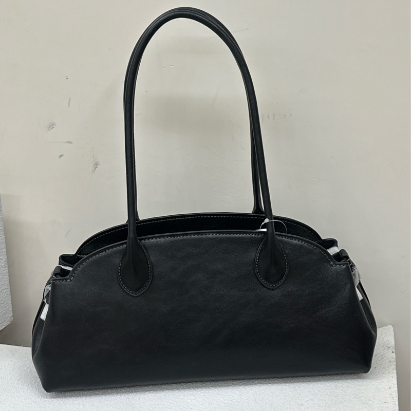 全新COACH Empire Carryall 34 金屬品牌徽標拉鍊開合 釉面皮革 單肩包 大號 黑色-3