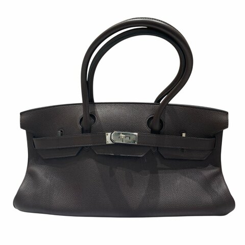 HERMES 愛馬仕 □O刻 SHOULDER BIRKIN 42 肩背包 牛皮 烏木色 銀釦
