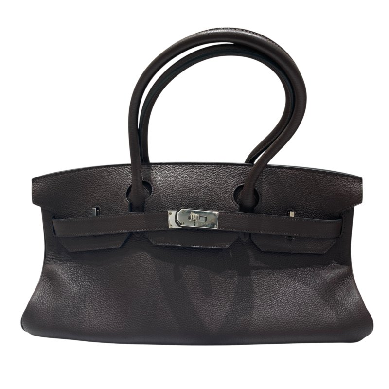 HERMES 愛馬仕 □O刻 SHOULDER BIRKIN 42 肩背包 牛皮 烏木色 銀釦-0