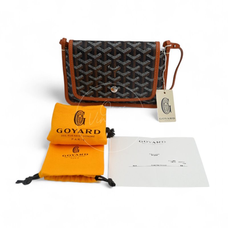 全新未使用 Goyard 戈雅 Plumet 小巧 黑色與棕褐色 斜背 手拿錢包-5