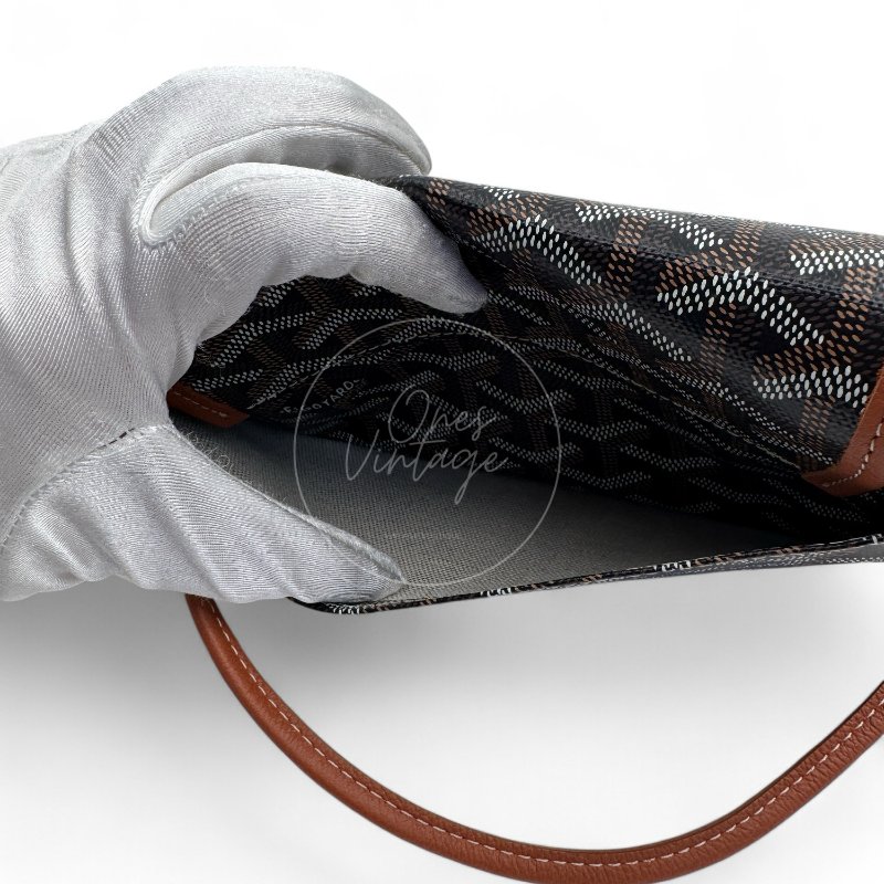 全新未使用 Goyard 戈雅 Plumet 小巧 黑色與棕褐色 斜背 手拿錢包-24