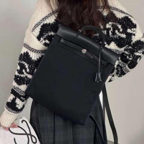 ✨Hermes Herbag 全黑銀扣後背包 98新