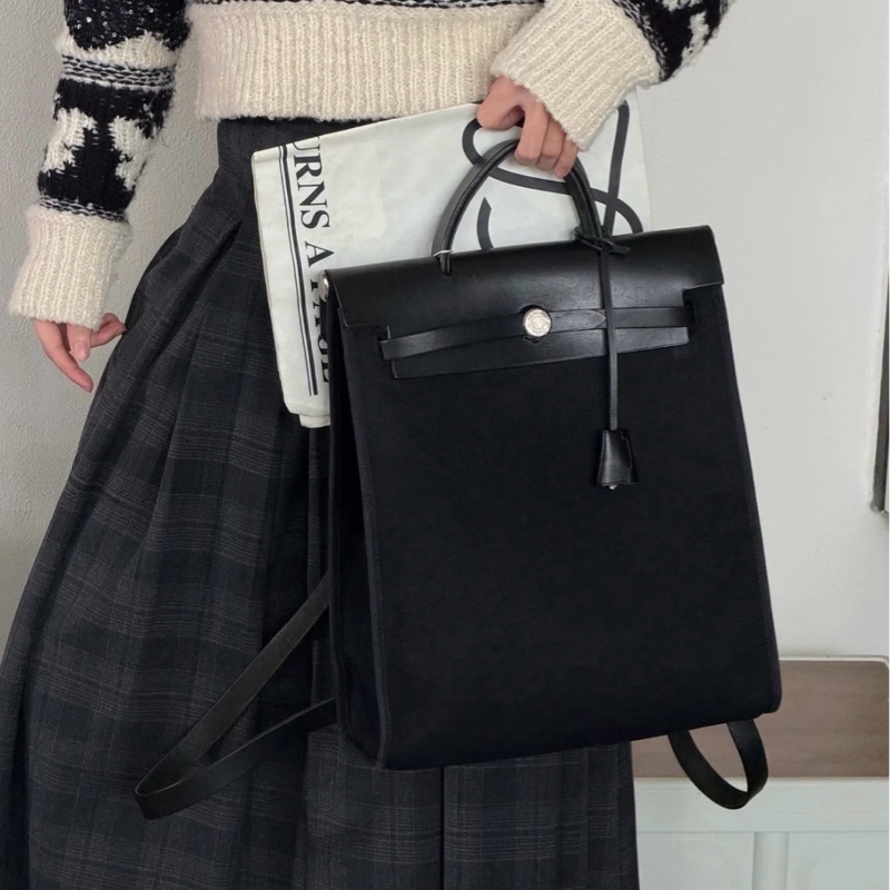 ✨Hermes Herbag 全黑銀扣後背包 98新-1