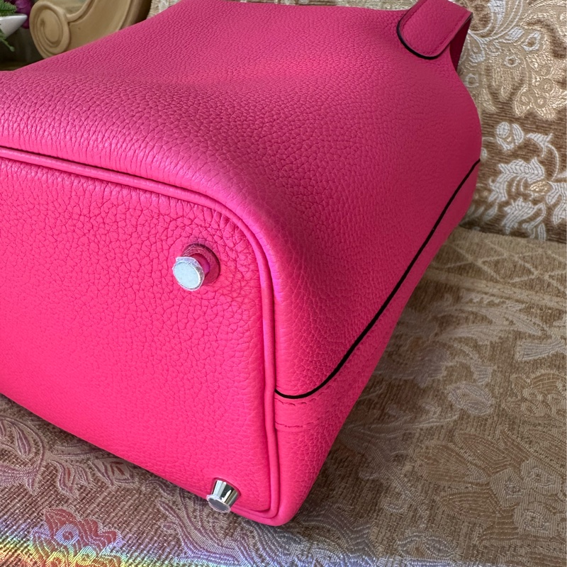 Hermes 莓果粉色Taurillon Clemence皮銀釦Picotin18-6