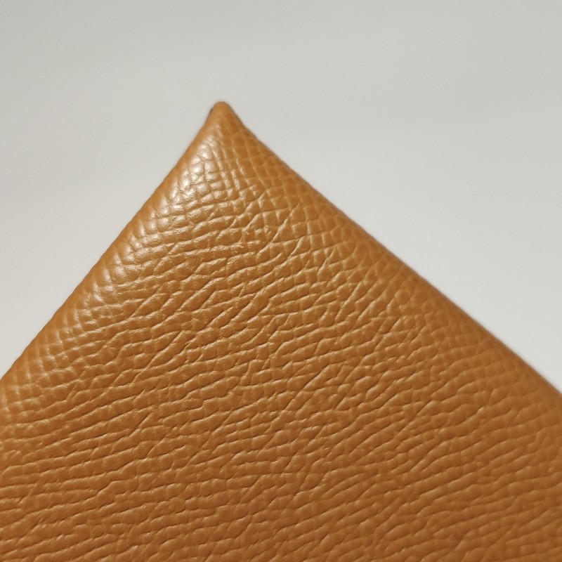 Hermes Calvi摺疊卡包Epsom銀扣37金棕U刻-10