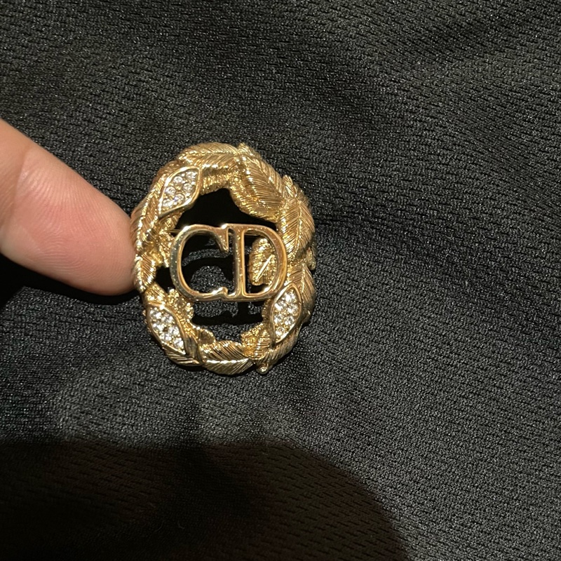 Christian Dior VINTAGE 金色CD樹葉水鑽胸針-2