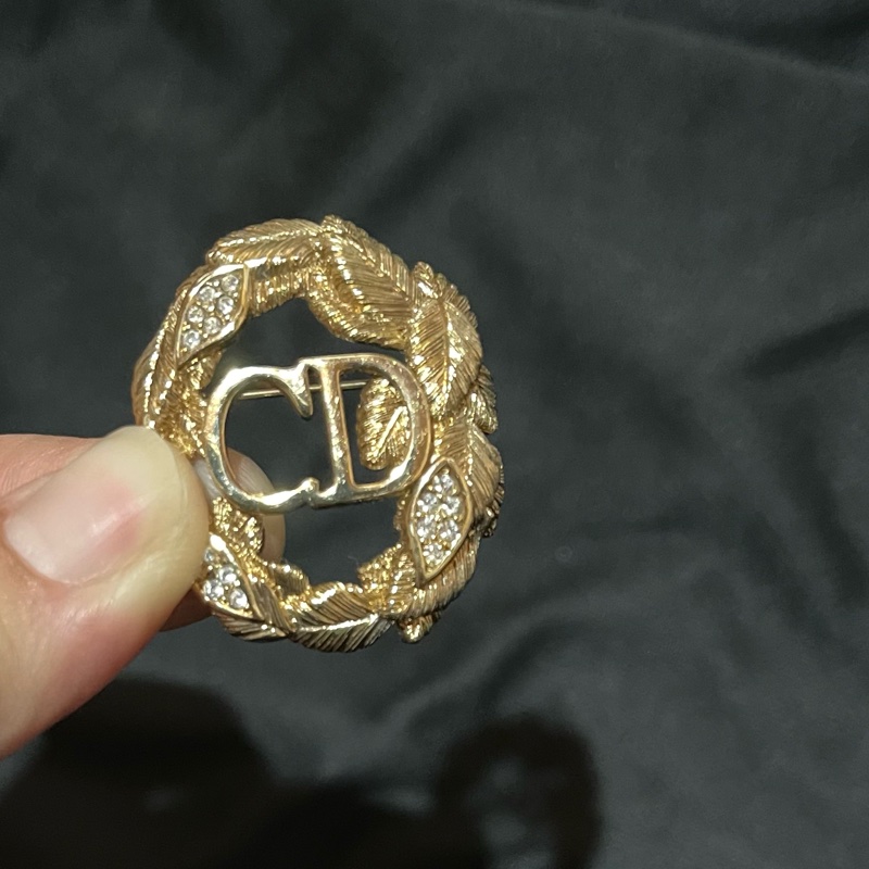 Christian Dior VINTAGE 金色CD樹葉水鑽胸針-4