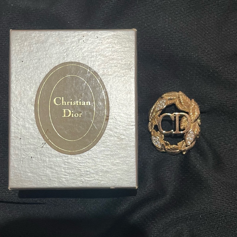 Christian Dior VINTAGE 金色CD樹葉水鑽胸針-5