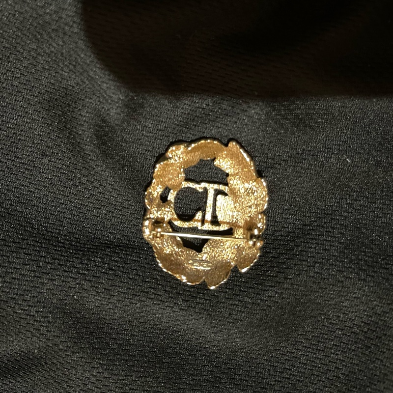 Christian Dior VINTAGE 金色CD樹葉水鑽胸針-6