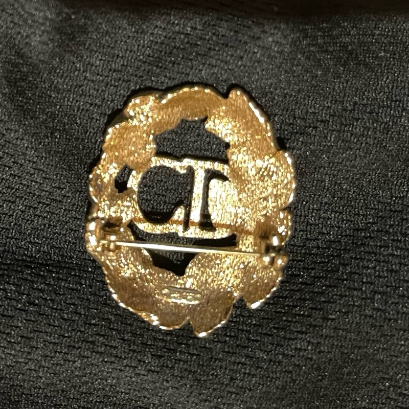 Christian Dior VINTAGE 金色CD樹葉水鑽胸針-10