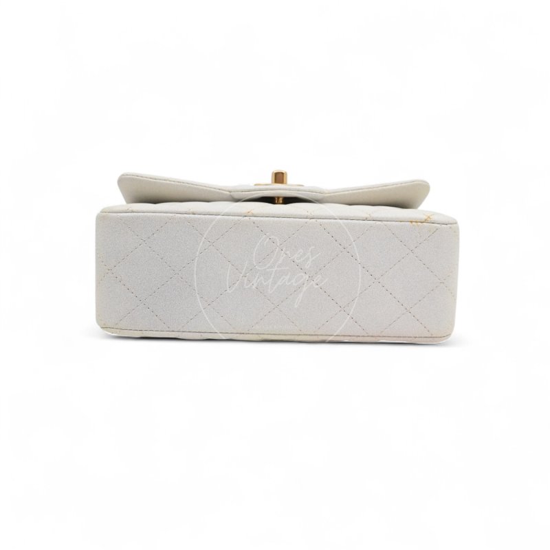 中古 Chanel 香奈兒 Classic Flap系列 珍珠色 荔枝紋/魚子醬紋路 方胖子 小包附提把 手把-6