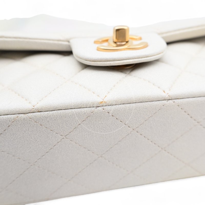中古 Chanel 香奈兒 Classic Flap系列 珍珠色 荔枝紋/魚子醬紋路 方胖子 小包附提把 手把-8