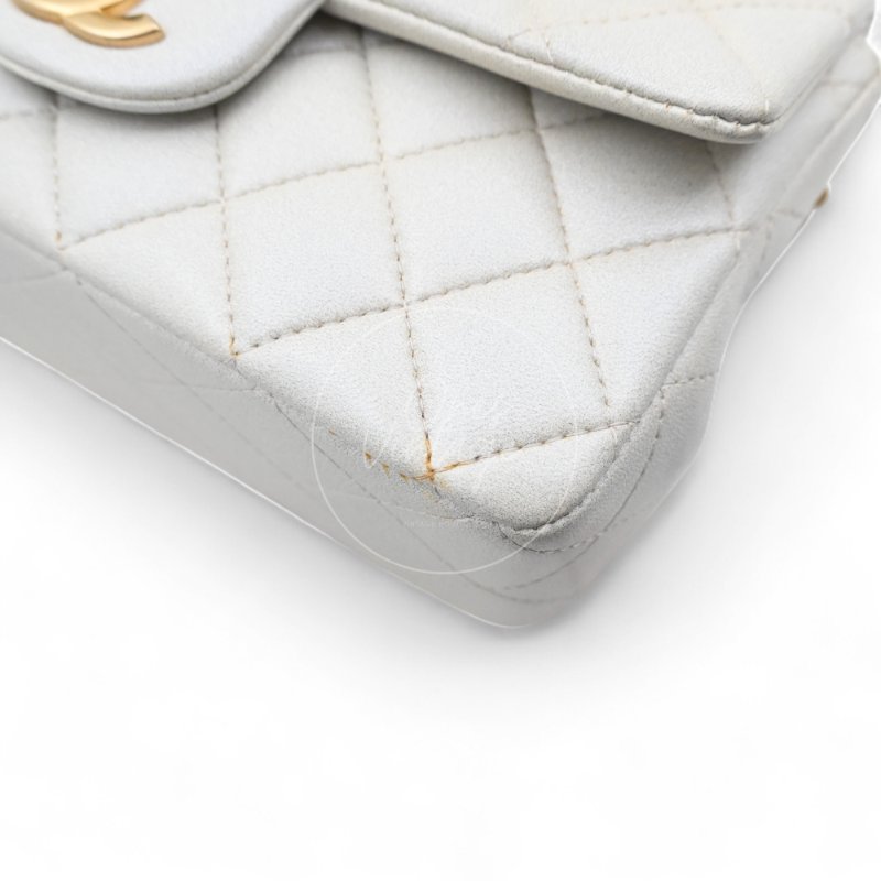 中古 Chanel 香奈兒 Classic Flap系列 珍珠色 荔枝紋/魚子醬紋路 方胖子 小包附提把 手把-29