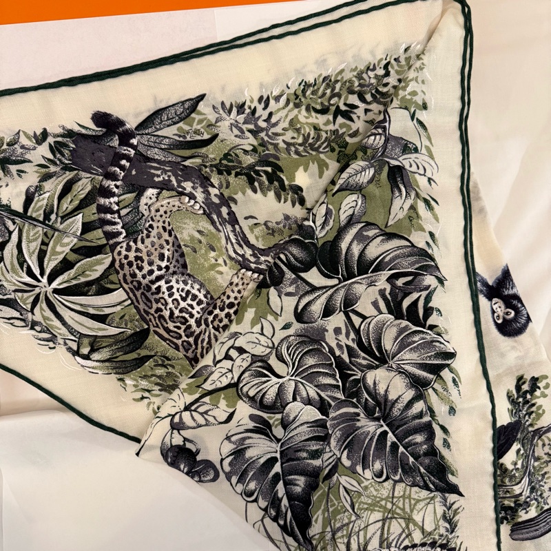 💖Hermes 三角巾 赤道叢林💖 綠色 全新-9