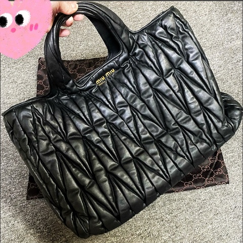 Miumiu黑色皺摺托特包 購物包 肩包 手提包