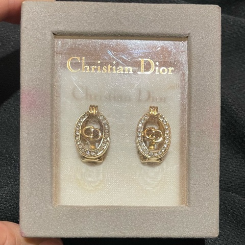 Christian Dior VINTAGE 金色CD水鑽耳環