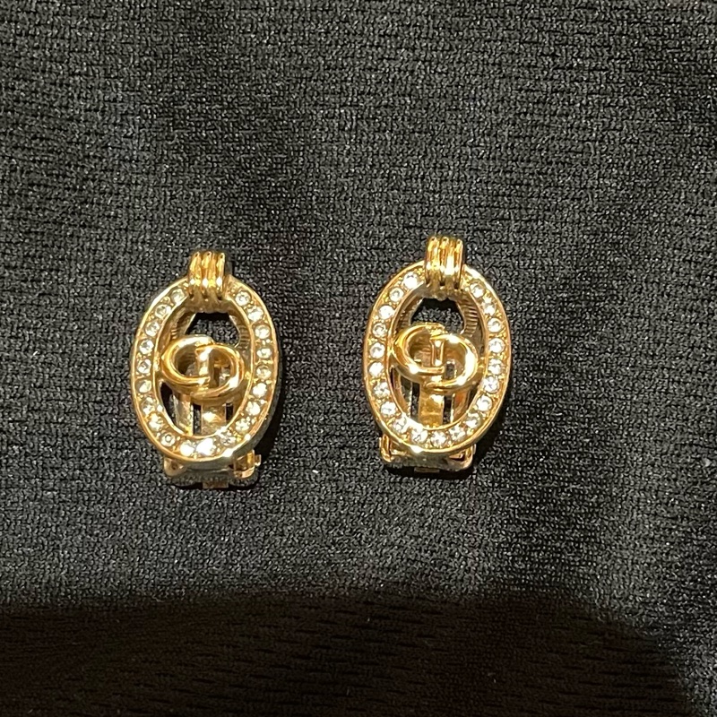 Christian Dior VINTAGE 金色CD水鑽耳環-1