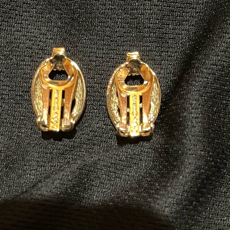 Christian Dior VINTAGE 金色CD水鑽耳環-2