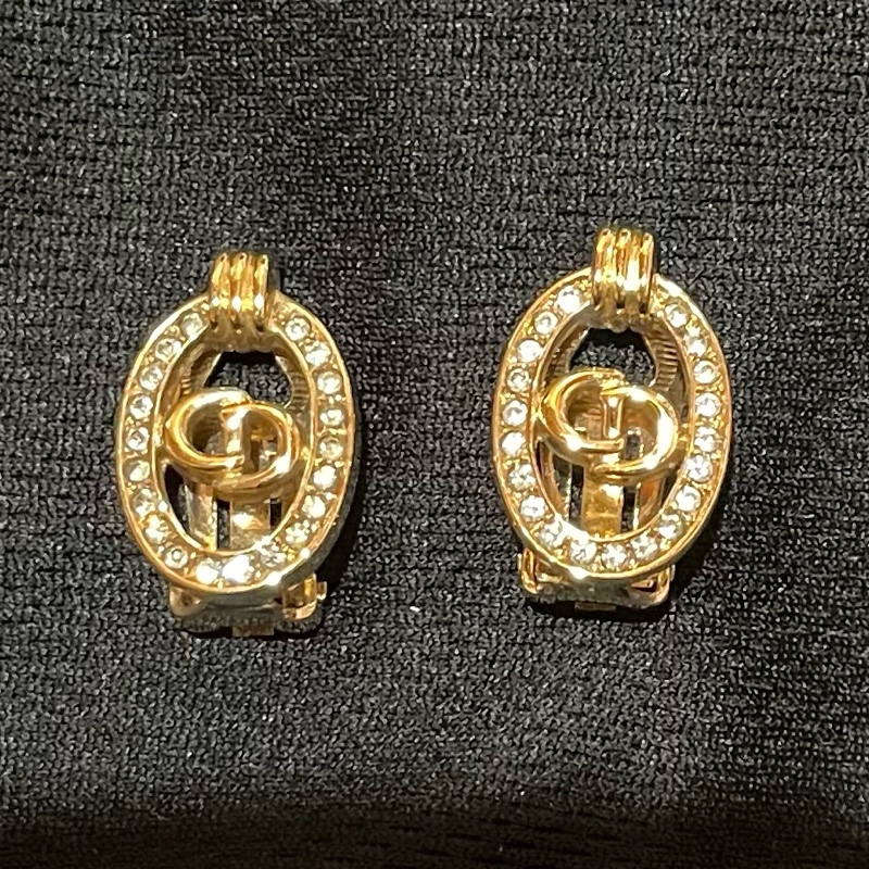 Christian Dior VINTAGE 金色CD水鑽耳環-6