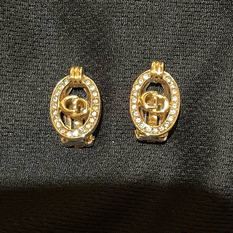 Christian Dior VINTAGE 金色CD水鑽耳環-11