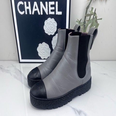 Chanel香奈兒雙C拼色短靴 36.5碼