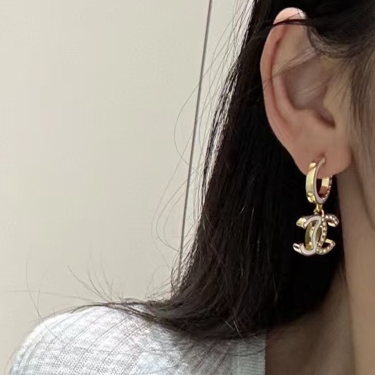 莉亞精品♡Chanel 琺瑯半鑽吊墜耳環 二手-2