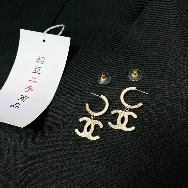 莉亞精品♡Chanel 琺瑯半鑽吊墜耳環 二手-3