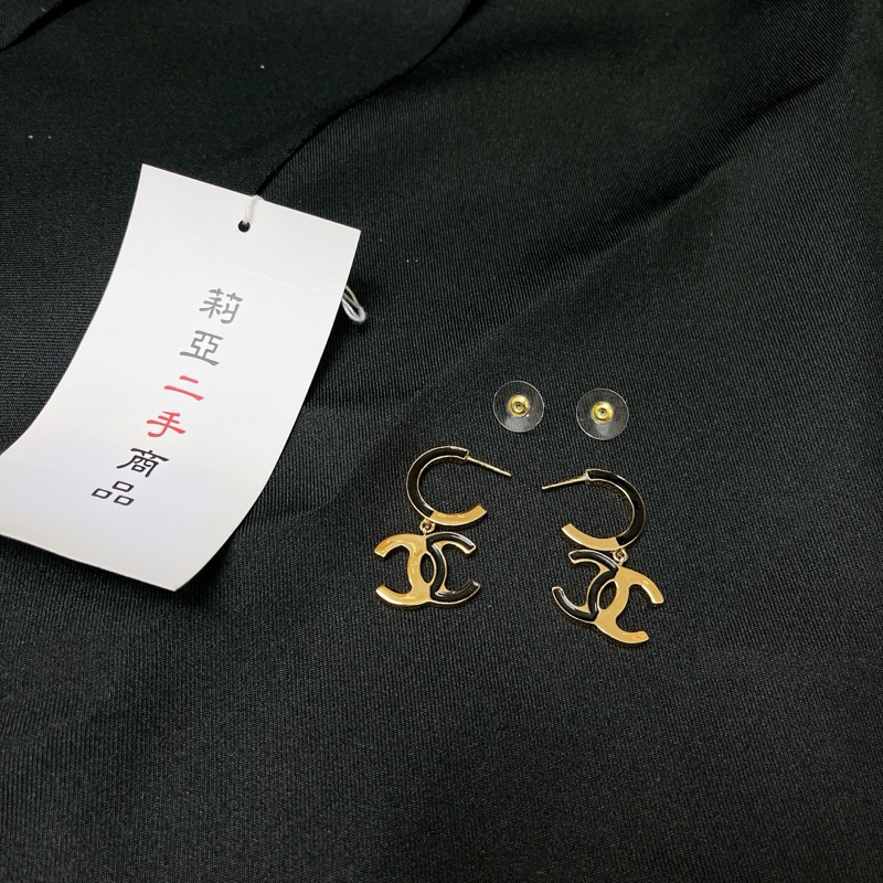 莉亞精品♡Chanel 琺瑯半鑽吊墜耳環 二手-4
