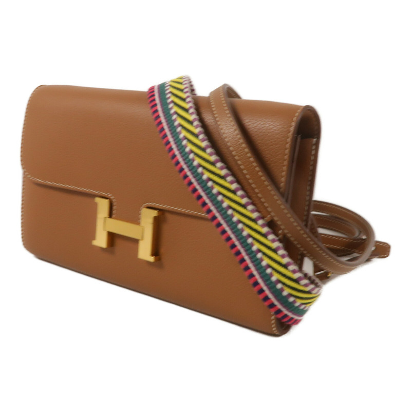 HERMES Evercolor皮革Constance To Go肩背袋Gold-1