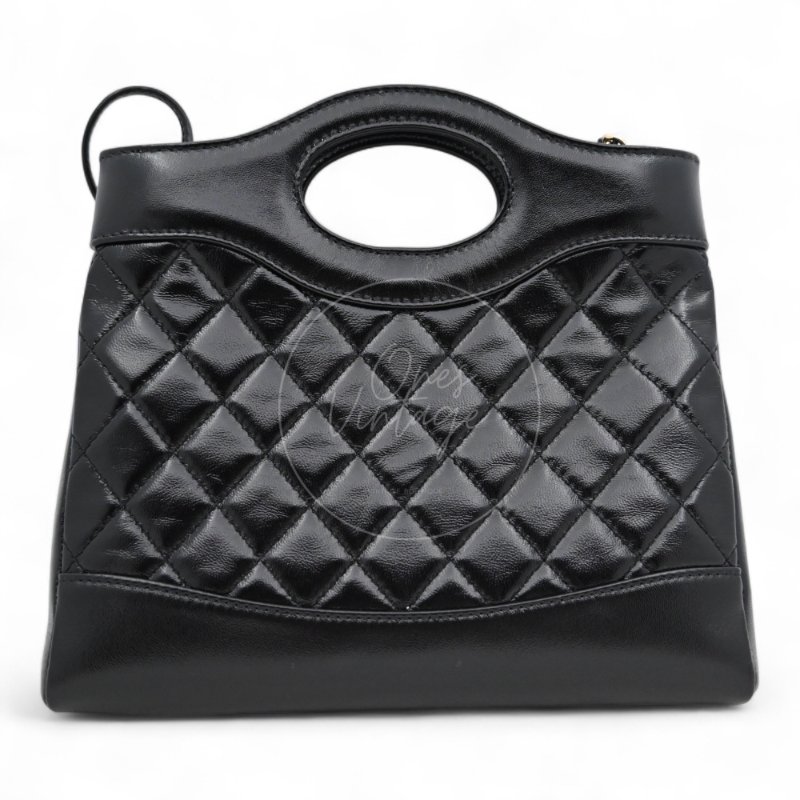 中古 CHANEL 香奈兒 31Bag 金扣鏈帶肩背袋 Mini 22cm 牛皮皮革 黑色 晶片開 金扣 菱格紋-2