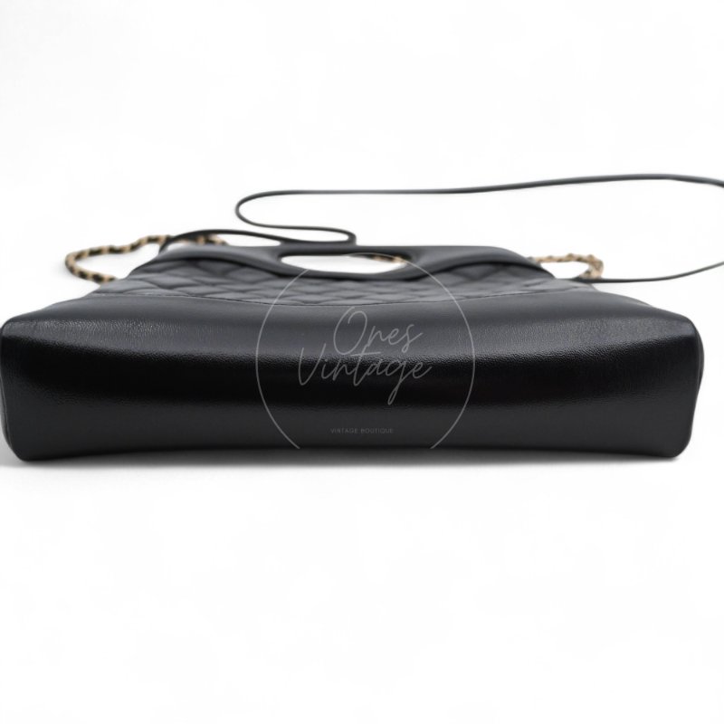 中古 CHANEL 香奈兒 31Bag 金扣鏈帶肩背袋 Mini 22cm 牛皮皮革 黑色 晶片開 金扣 菱格紋-6