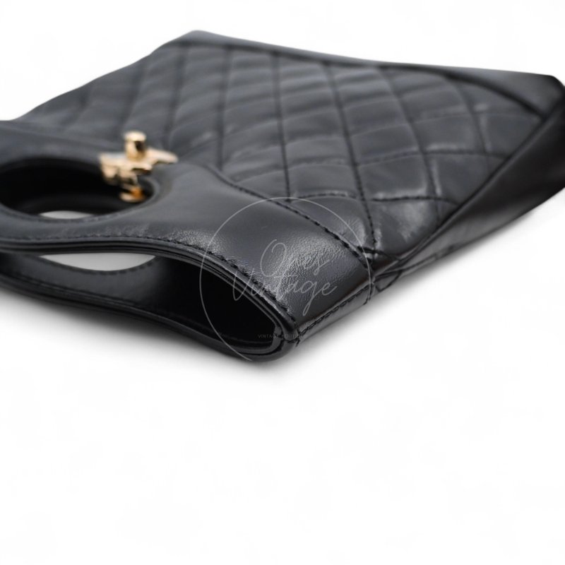 中古 CHANEL 香奈兒 31Bag 金扣鏈帶肩背袋 Mini 22cm 牛皮皮革 黑色 晶片開 金扣 菱格紋-10
