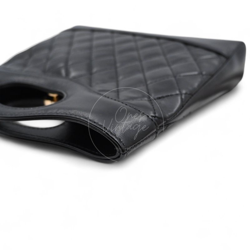 中古 CHANEL 香奈兒 31Bag 金扣鏈帶肩背袋 Mini 22cm 牛皮皮革 黑色 晶片開 金扣 菱格紋-12