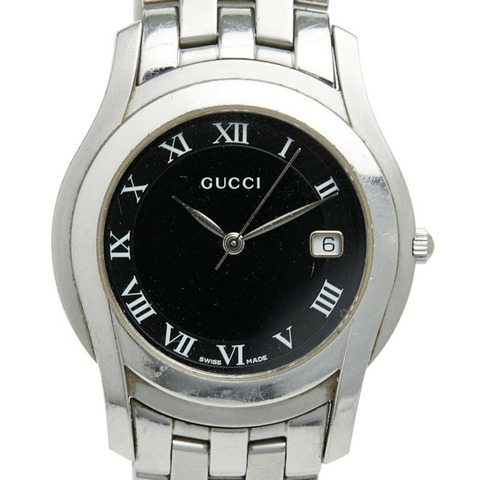 Gucci 羅馬數位刻度腕錶 5500公尺 石英錶 黑色錶盤 不鏽鋼男士 GUCCI